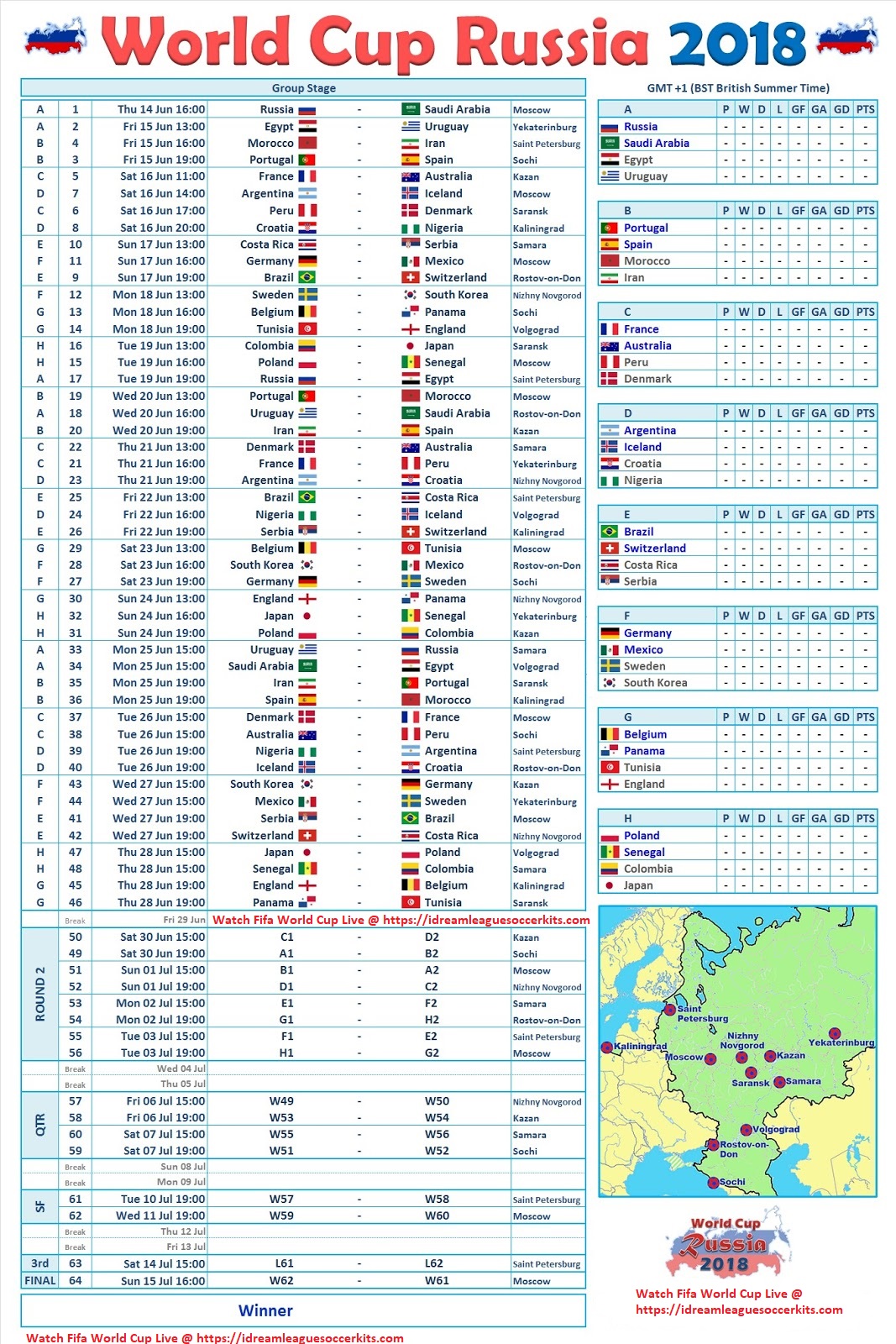 Fifa World Cup 2018 Schedule Fixtures PDF Download Country By Country Times